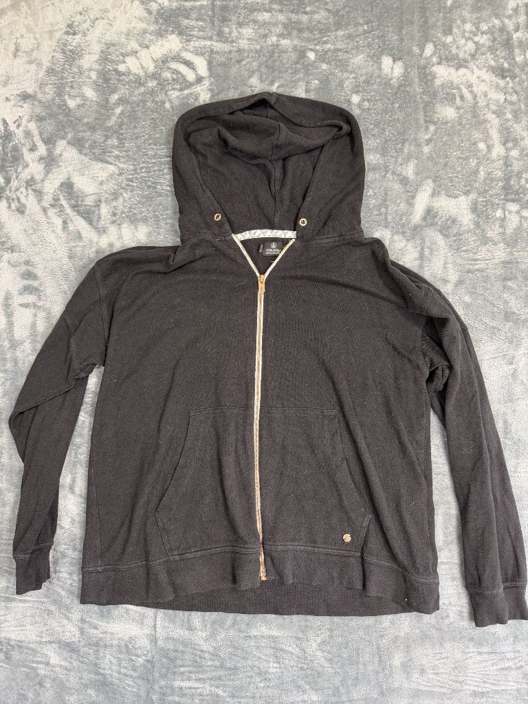 Volcom Womens Black ZipUp Hoodie Jacket With Pockets Size 14
